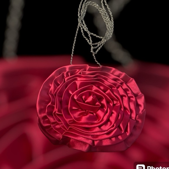 Hot Pink Satin Evening Bag w/ Detachable Silver Chain Shoulder Strap (24” Drop) - Picture 11 of 11